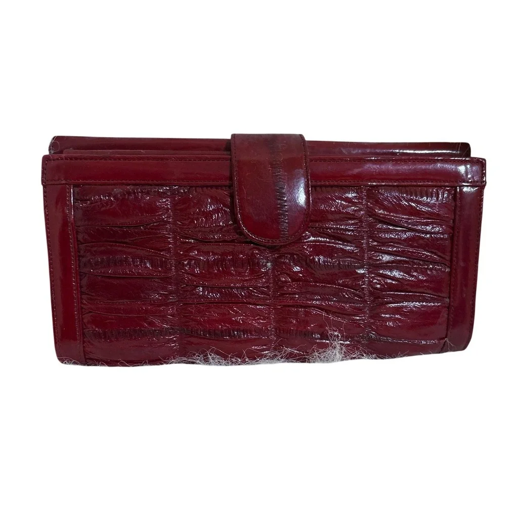 Unbranded Eel Skin Wallet Womens OS Trifold Burgundy Red Exotic Leather Vintage